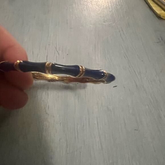 STELLA & DOT Bangle Bracelet Navy Blue Gold Tone Enamel JULEP BAMBOO Stackable - Picture 7 of 10